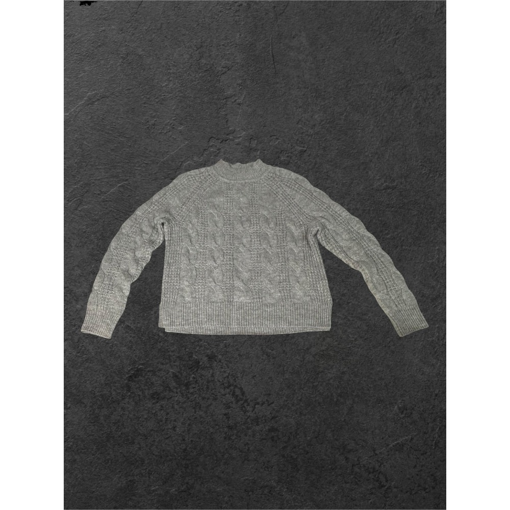 J.Crew Cable Knit Sweater Womens M Grey Alpaca Blend Mock Neck AE011 EUC